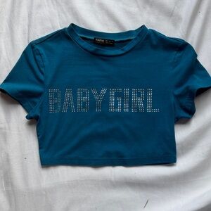 SHEIN Teal 'BABYGIRL' Short Sleeve Crop Top